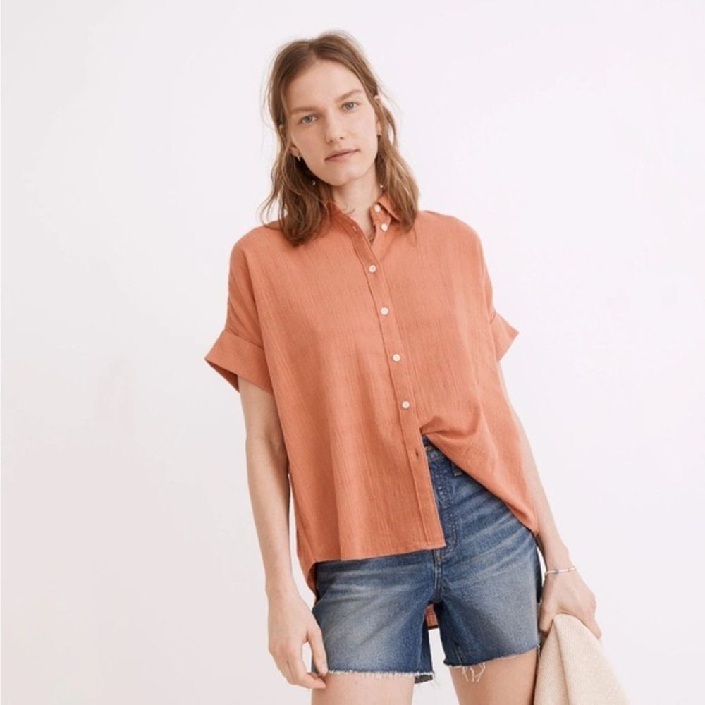 Madewell Oversized Courier Pintuck-Back Textured Windowpane Top size Large EUC